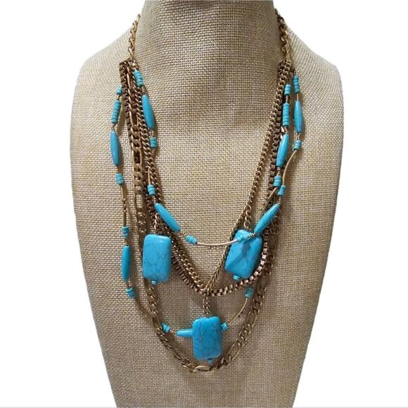 Silpada KR Toes in the Sand Tiered Howlite Turquoise & Brass Necklace 5-Strands - Picture 2 of 7